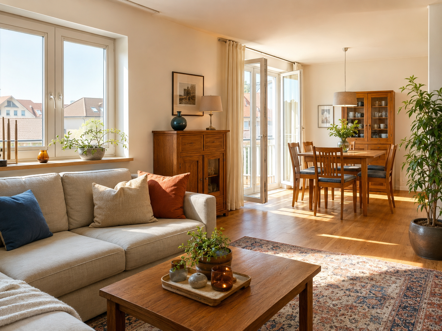 Heller Wohnbereich eines Penthouses mit Dachterrasse im Rhein-Main-Gebiet